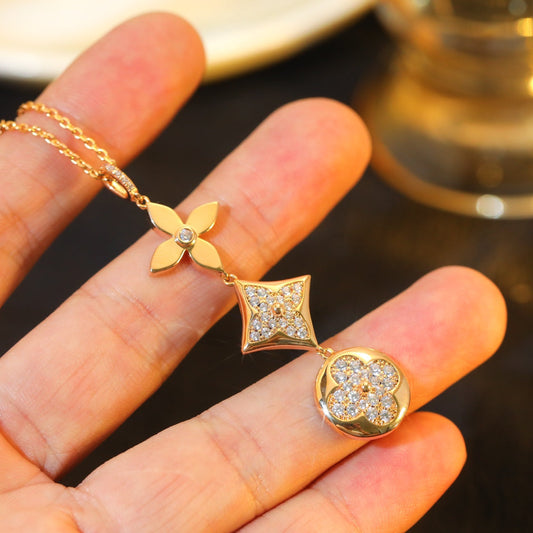 [Gaonasi]STAR AND SUN DIAMOND PINK GOLD NECKLACE