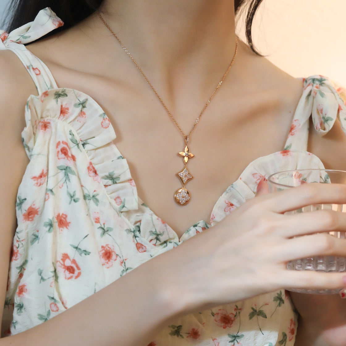 [Gaonasi]STAR AND SUN DIAMOND PINK GOLD NECKLACE