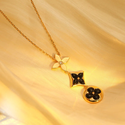 [Gaonasi]STAR AND SUN ONYX PINK GOLD NECKLACE