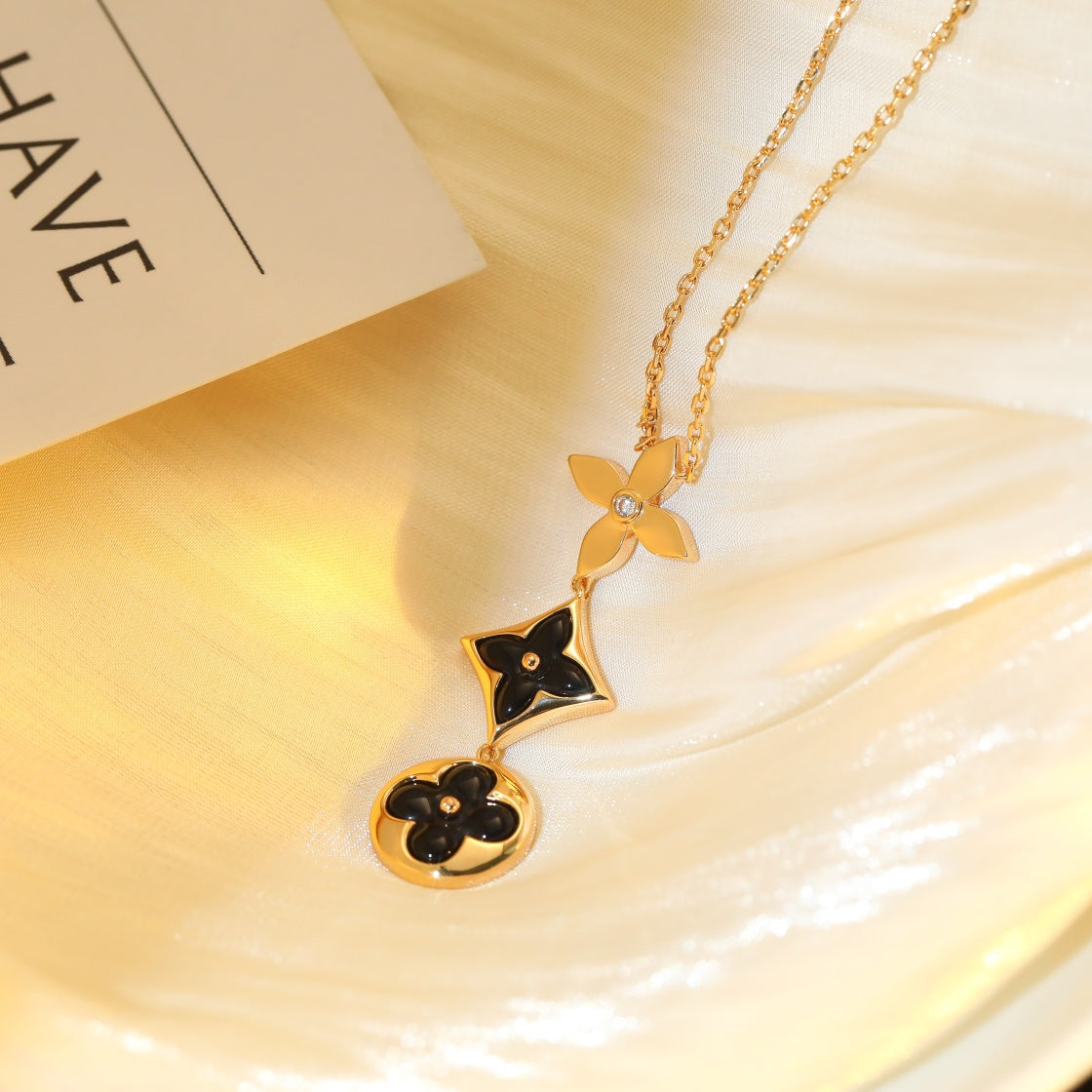 [Gaonasi]STAR AND SUN ONYX PINK GOLD NECKLACE