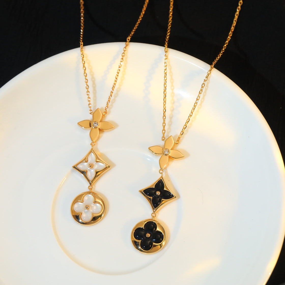 [Gaonasi]STAR AND SUN ONYX PINK GOLD NECKLACE