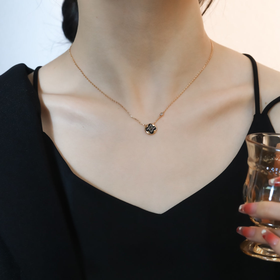 [Gaonasi]SUN PEDANT PINK GOLD 1 DIAMOND NECKLACE