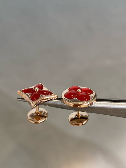 [Gaonasi]STAR AND SUN PINK GOLD CARNELIAN STUD EARRINGS