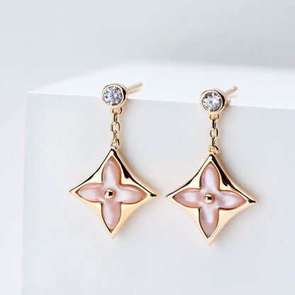 [Gaonasi]DOUBLE STAR PINK GOLD MOP DROP EARRINGS