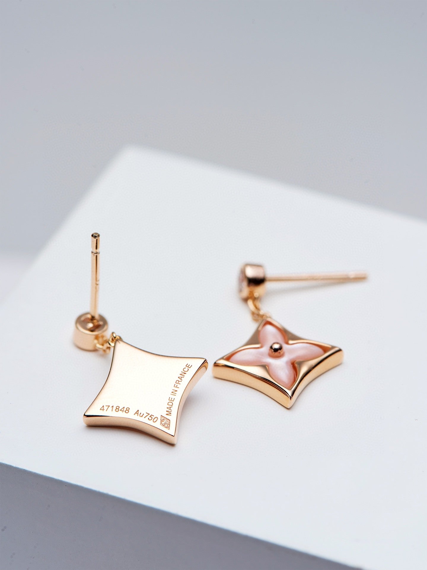 [Gaonasi]DOUBLE STAR PINK GOLD MOP DROP EARRINGS