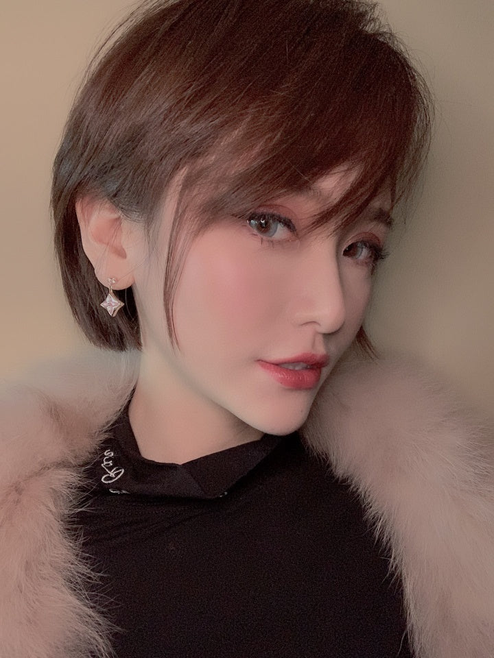 [Gaonasi]DOUBLE STAR PINK GOLD MOP DROP EARRINGS