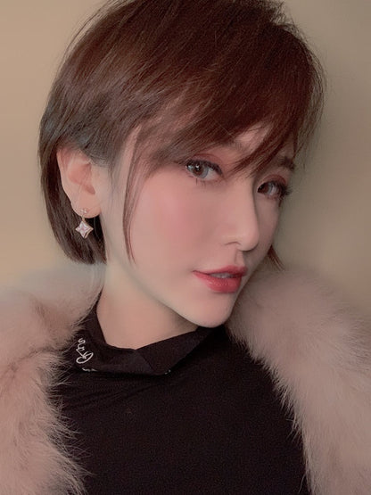 [Gaonasi]DOUBLE STAR PINK GOLD MOP DROP EARRINGS