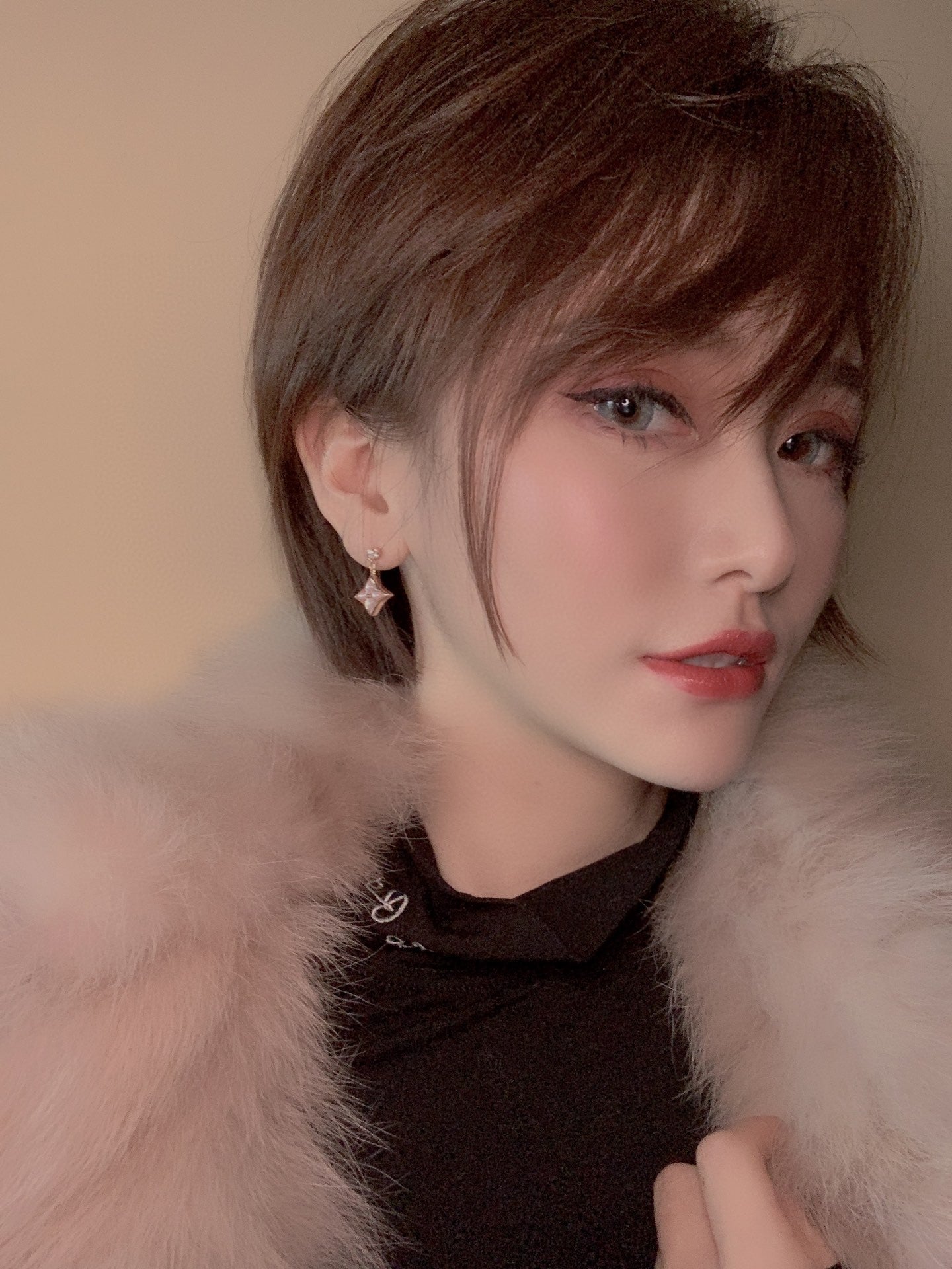 [Gaonasi]DOUBLE STAR PINK GOLD MOP DROP EARRINGS
