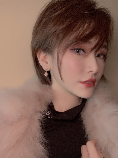 [Gaonasi]DOUBLE STAR PINK GOLD MOP DROP EARRINGS