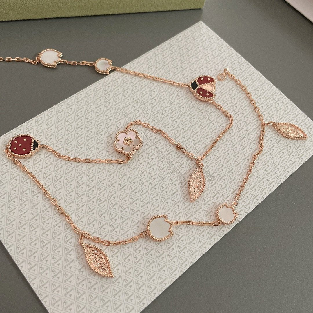 [Gaonasi]LUCKY SPRING 15 MOTIFS ROSE GOLD NECKLACE
