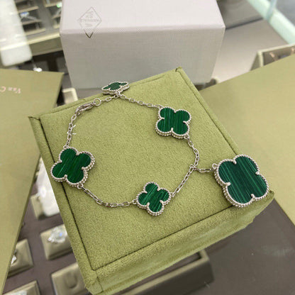 [Gaonasi]CLOVER 5 MOTIFS SIVLER MALACHITE BRACELET