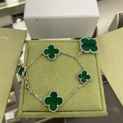 [Gaonasi]CLOVER 5 MOTIFS SIVLER MALACHITE BRACELET