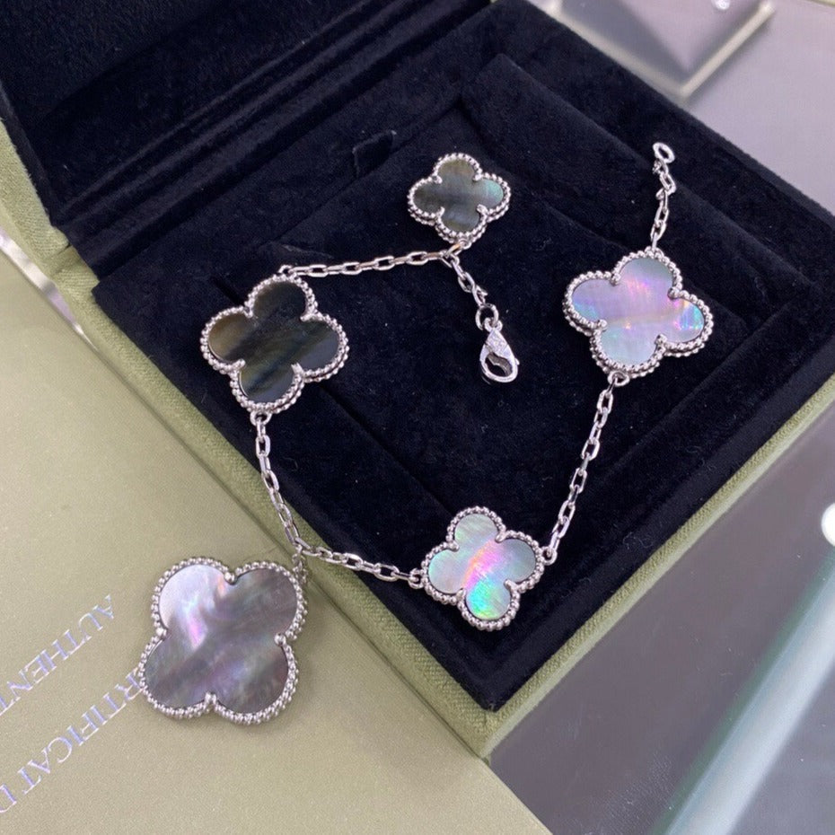 [Gaonasi]CLOVER 5 MOTIFS SIVLER DARK MOP BRACELET