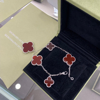 [Gaonasi]CLOVER 5 MOTIFS SIVLER CARNELIAN BRACELET