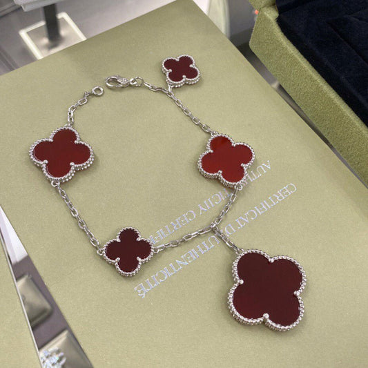 [Gaonasi]CLOVER 5 MOTIFS SIVLER CARNELIAN BRACELET