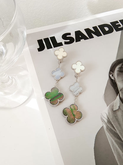 [Gaonasi]CLOVER 3 MOTIFS CHALCEDONY DARK MOP SILVER EARRINGS