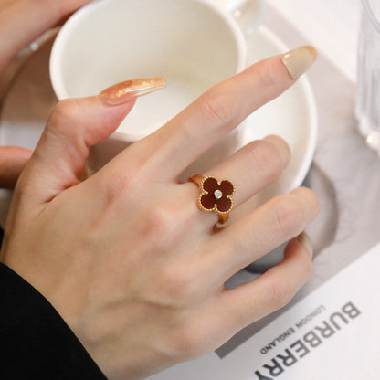 [Gaonasi]CLOVER CARNELIAN RING ROSE GOLD DIAMOND