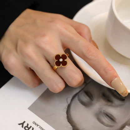 [Gaonasi]CLOVER CARNELIAN RING ROSE GOLD DIAMOND