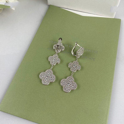 [Gaonasi]CLOVER 3 MOTIF DIAMOND SILVER DROP EARRINGS
