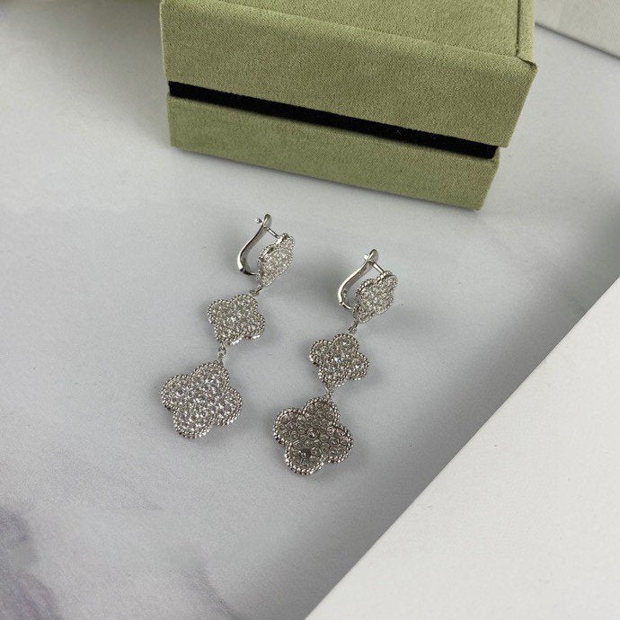 [Gaonasi]CLOVER 3 MOTIF DIAMOND SILVER DROP EARRINGS