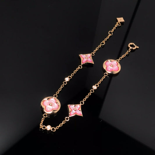 [Gaonasi]STAR AND SUN 4 MOTIF PINK MOP PINK GOLD BRACELET
