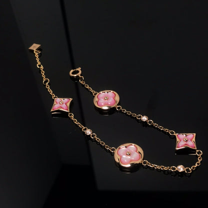 [Gaonasi]STAR AND SUN 4 MOTIF PINK MOP PINK GOLD BRACELET