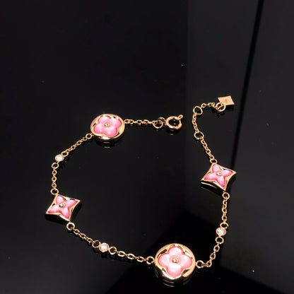 [Gaonasi]STAR AND SUN 4 MOTIF PINK MOP PINK GOLD BRACELET