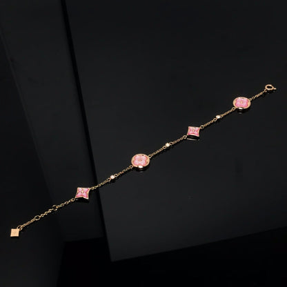 [Gaonasi]STAR AND SUN 4 MOTIF PINK MOP PINK GOLD BRACELET