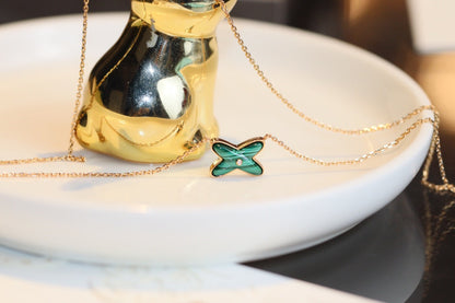 [Gaonasi]JEUX MALACHITE 1 DIAMOND PINK GOLD NECKLACE