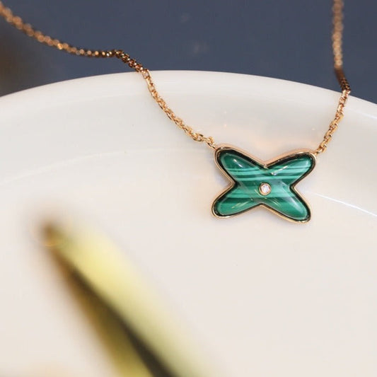 [Gaonasi]JEUX MALACHITE 1 DIAMOND PINK GOLD NECKLACE