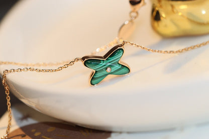 [Gaonasi]JEUX MALACHITE 1 DIAMOND PINK GOLD NECKLACE