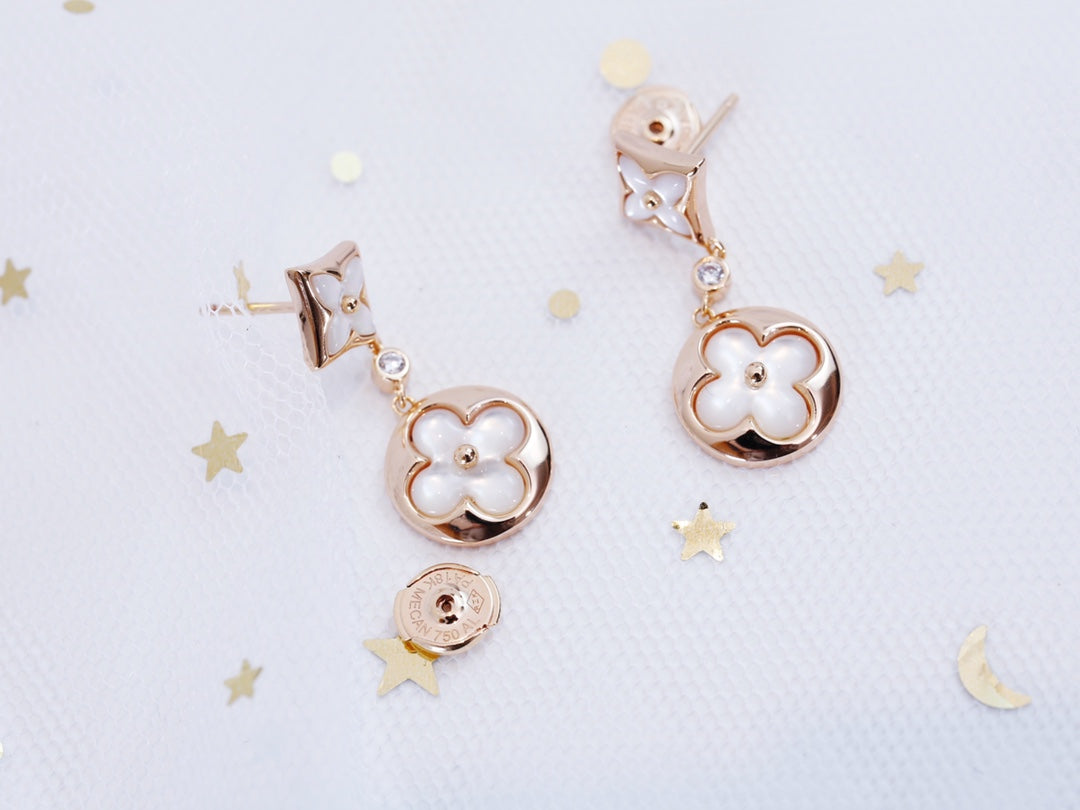 [Gaonasi]STAR AND SUN PINK GOLD MOP DROP EARRINGS