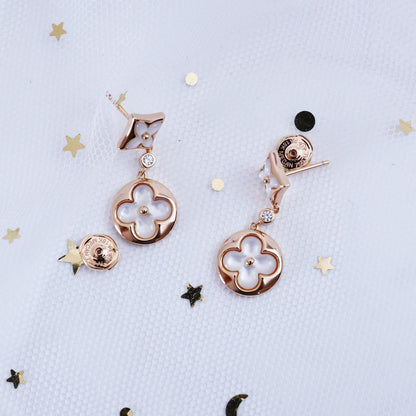 [Gaonasi]STAR AND SUN PINK GOLD MOP DROP EARRINGS
