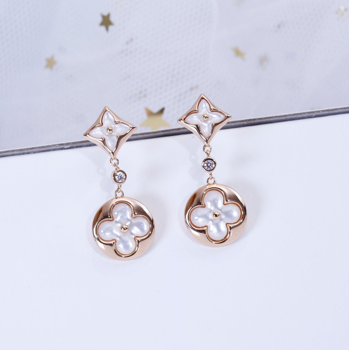 [Gaonasi]STAR AND SUN PINK GOLD MOP DROP EARRINGS
