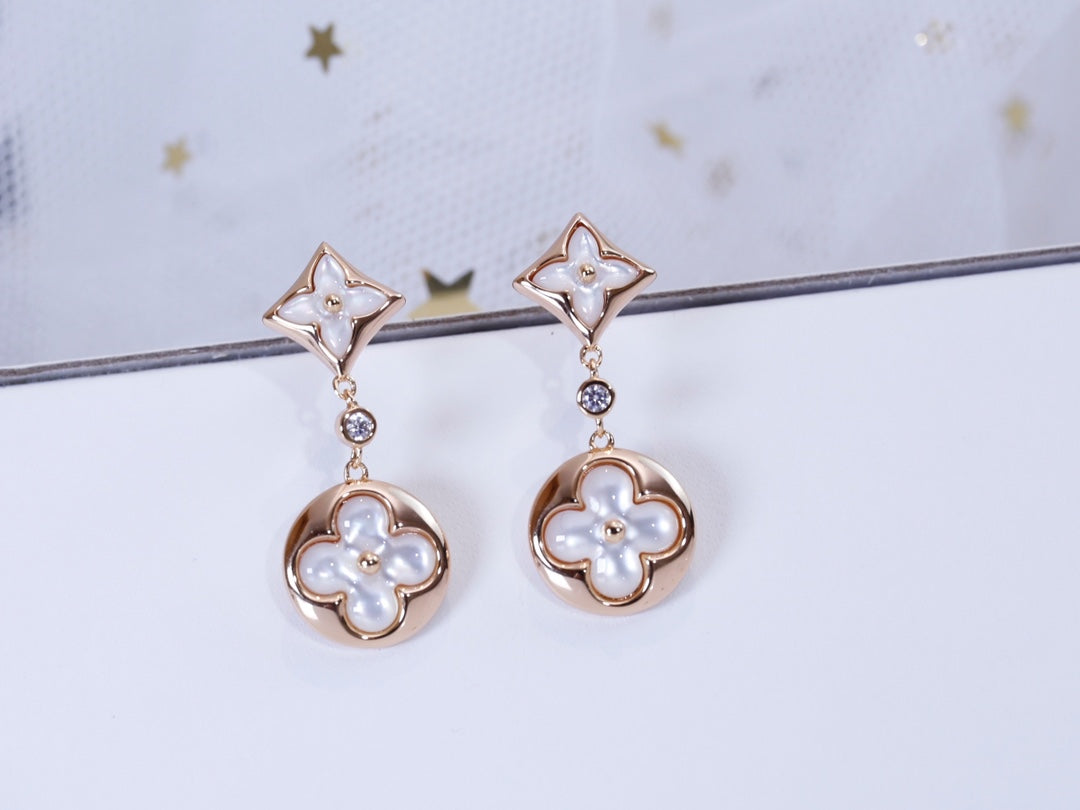 [Gaonasi]STAR AND SUN PINK GOLD MOP DROP EARRINGS