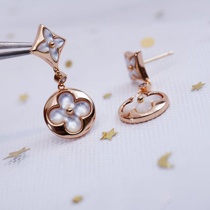 [Gaonasi]STAR AND SUN PINK GOLD MOP DROP EARRINGS