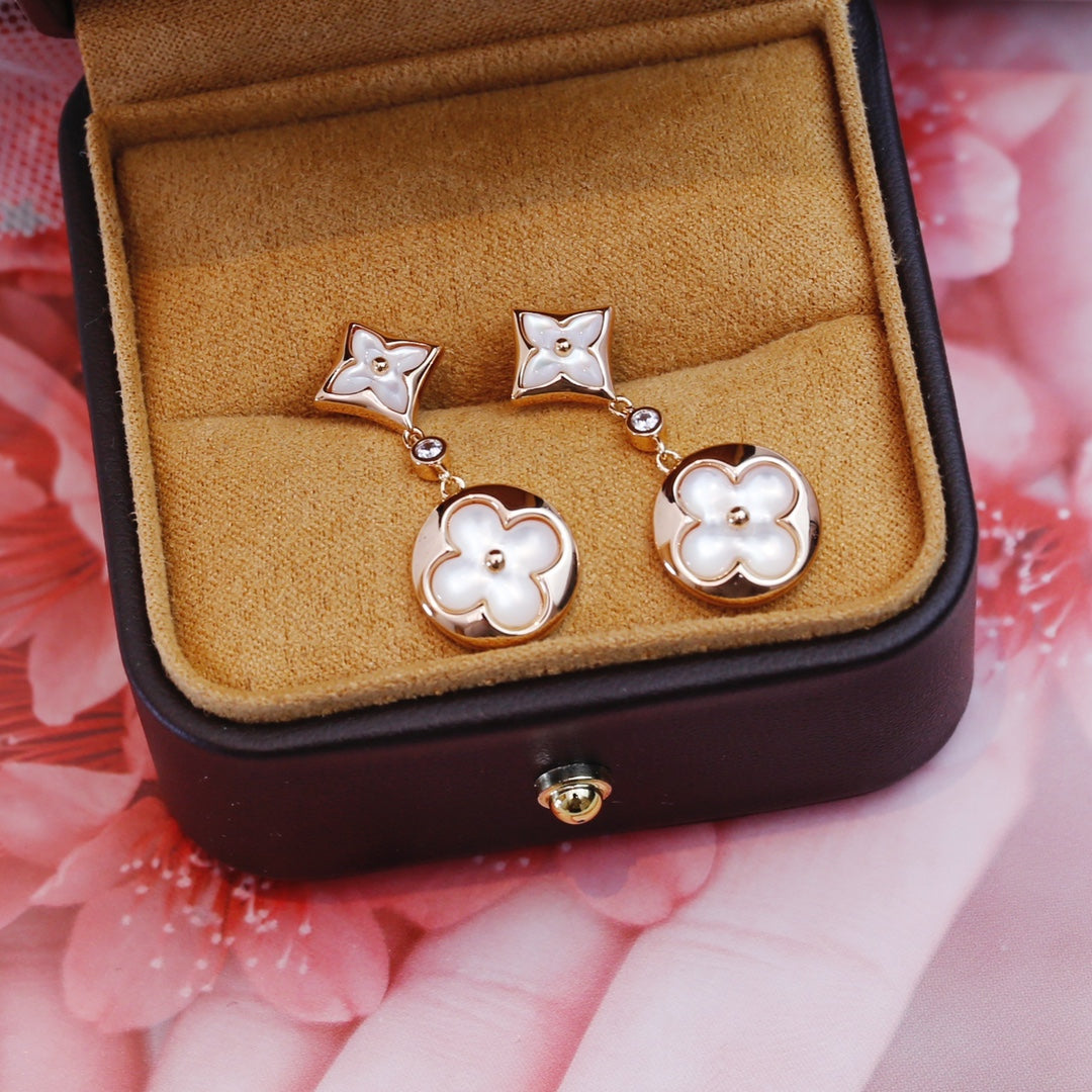 [Gaonasi]STAR AND SUN PINK GOLD MOP DROP EARRINGS