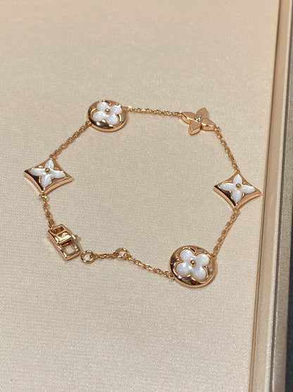 [Gaonasi]STAR AND SUN 5 MOTIF MOP PINK GOLD BRACELET