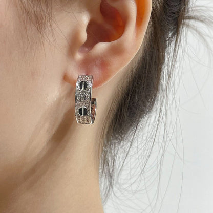 [Gaonasi Jewelry]LOVE CERAMIC DIAMOND PAVED SILVER EARRINGS
