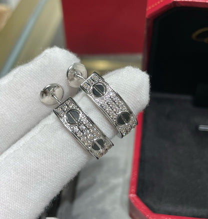 [Gaonasi Jewelry]LOVE CERAMIC DIAMOND PAVED SILVER EARRINGS
