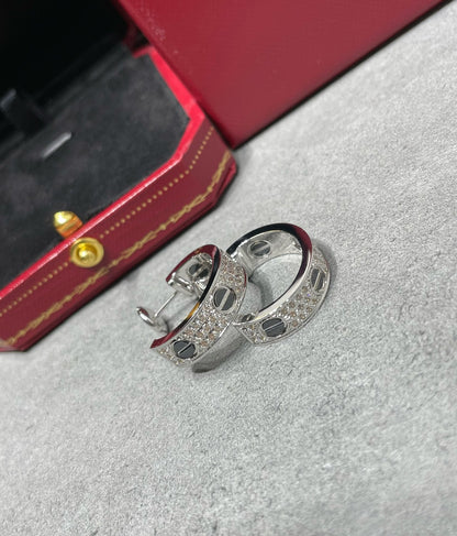 [Gaonasi Jewelry]LOVE CERAMIC DIAMOND PAVED SILVER EARRINGS