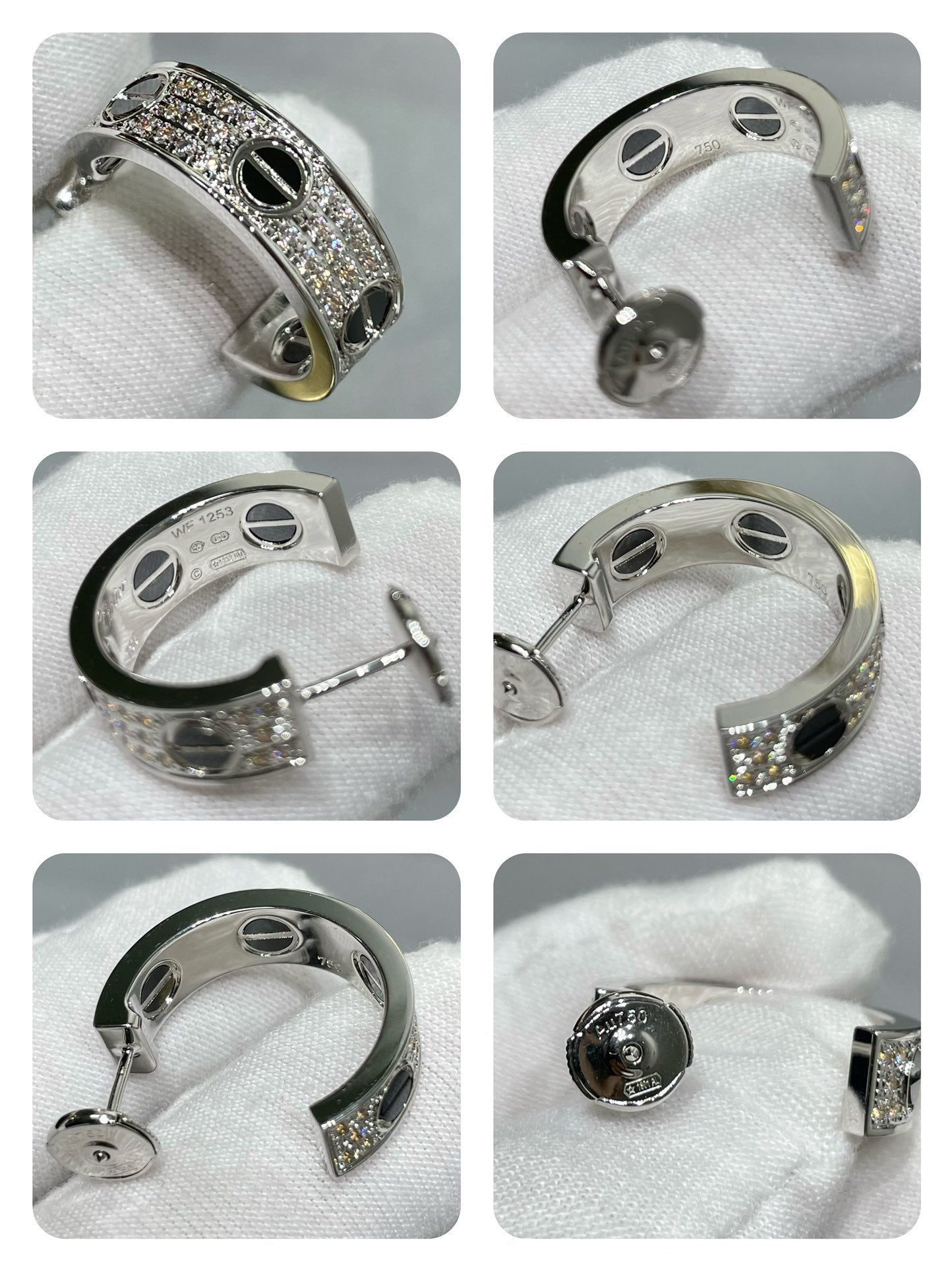 [Gaonasi Jewelry]LOVE CERAMIC DIAMOND PAVED SILVER EARRINGS