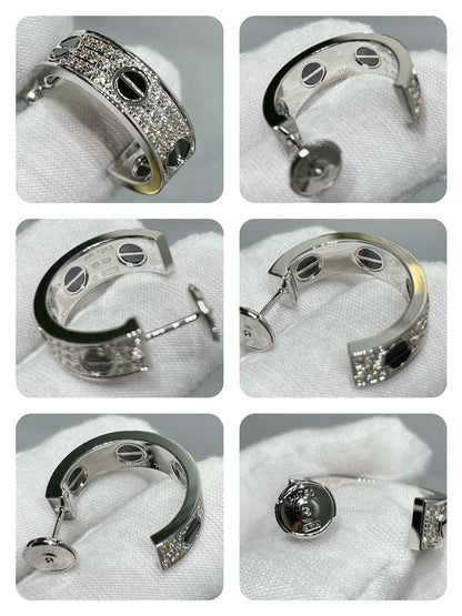 [Gaonasi Jewelry]LOVE CERAMIC DIAMOND PAVED SILVER EARRINGS