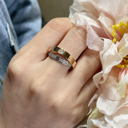 [Gaonasi Jewelry]LOVE PINK GOLD SILVER DIAMOND DOUBLE RING