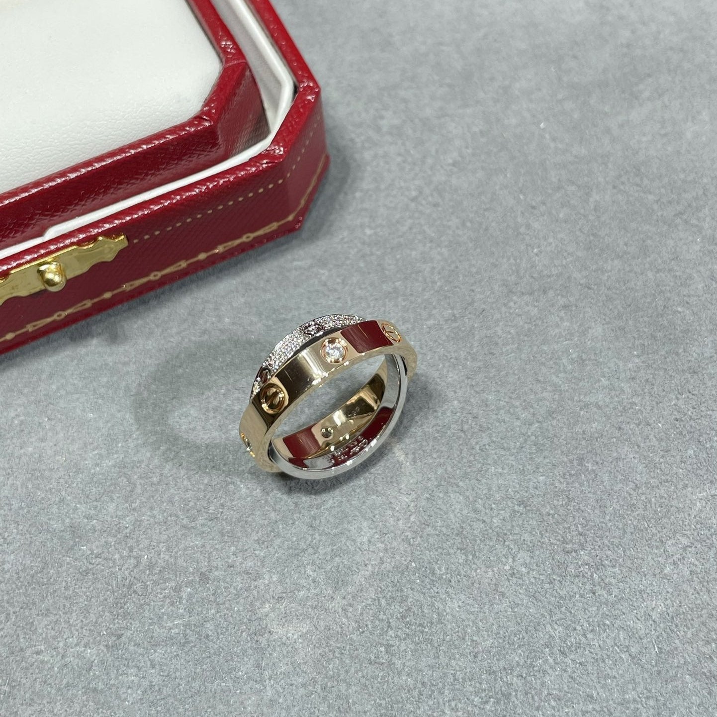 [Gaonasi Jewelry]LOVE PINK GOLD SILVER DIAMOND DOUBLE RING