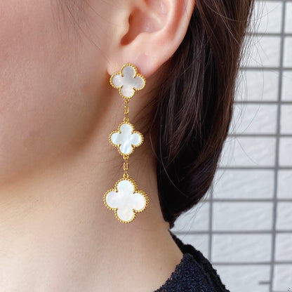 [Gaonasi]CLOVER MOP 3 MOTIFS GOLD EARRINGS