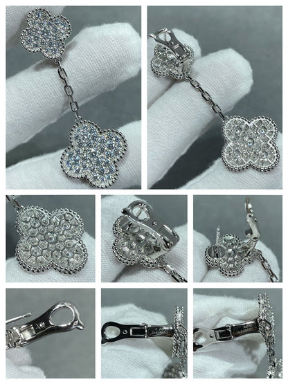 [Gaonasi]CLOVER 2 MOTIFS DIAMOND PAVED SILVER EARRINGS
