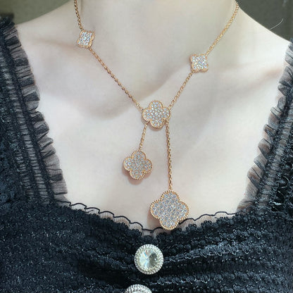 [Gaonasi]CLOVER 6 MOTIF DIAMOND PAVED NECKLACE