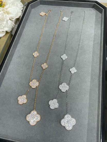 [Gaonasi]CLOVER 6 MOTIF DIAMOND PAVED NECKLACE