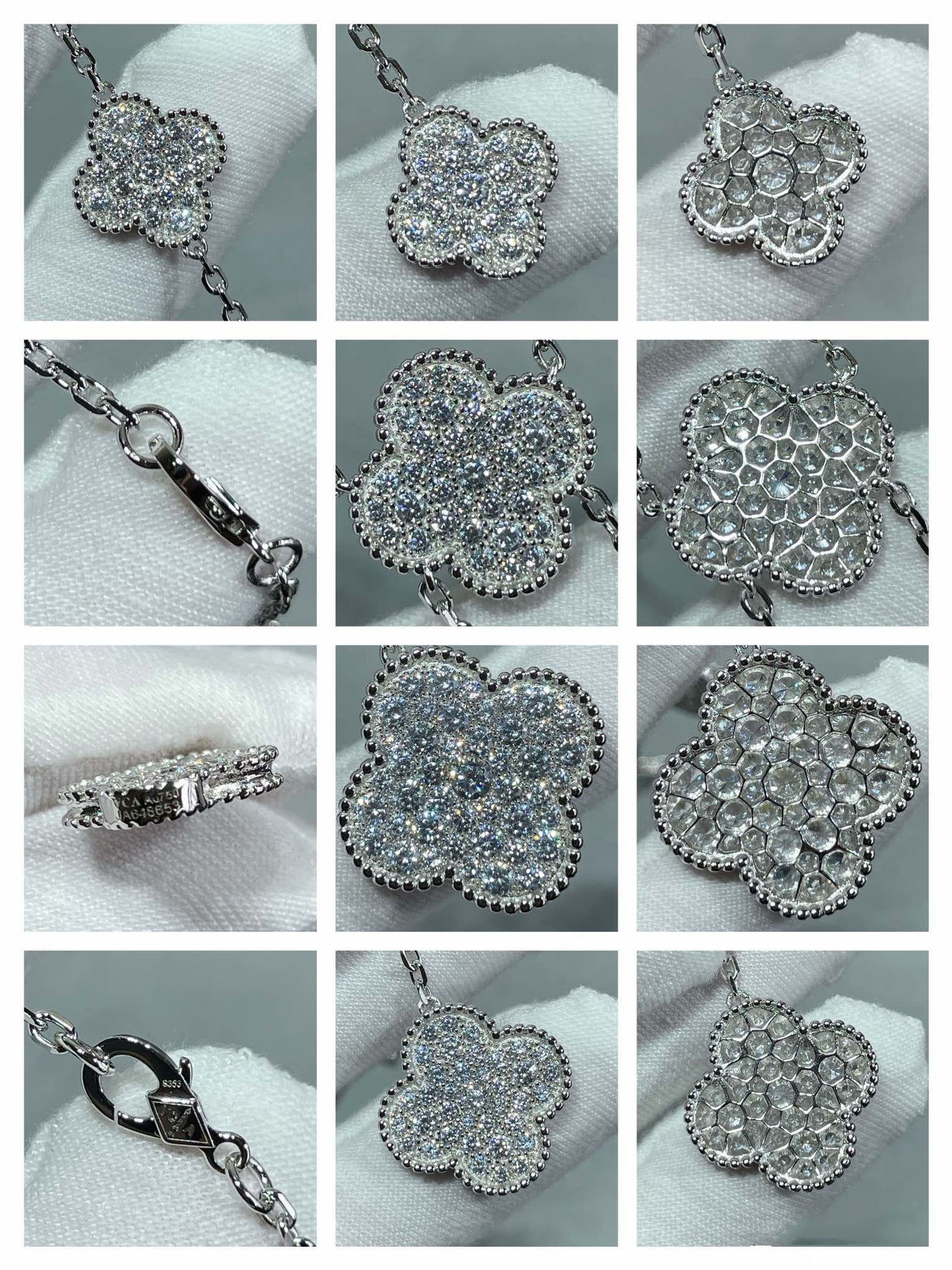 [Gaonasi]CLOVER 6 MOTIF DIAMOND PAVED NECKLACE